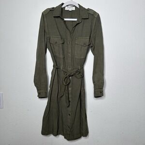Anthropologie Cloth & Stone Utility Shirt Dress Military Green Earthy Boho Sz XS
